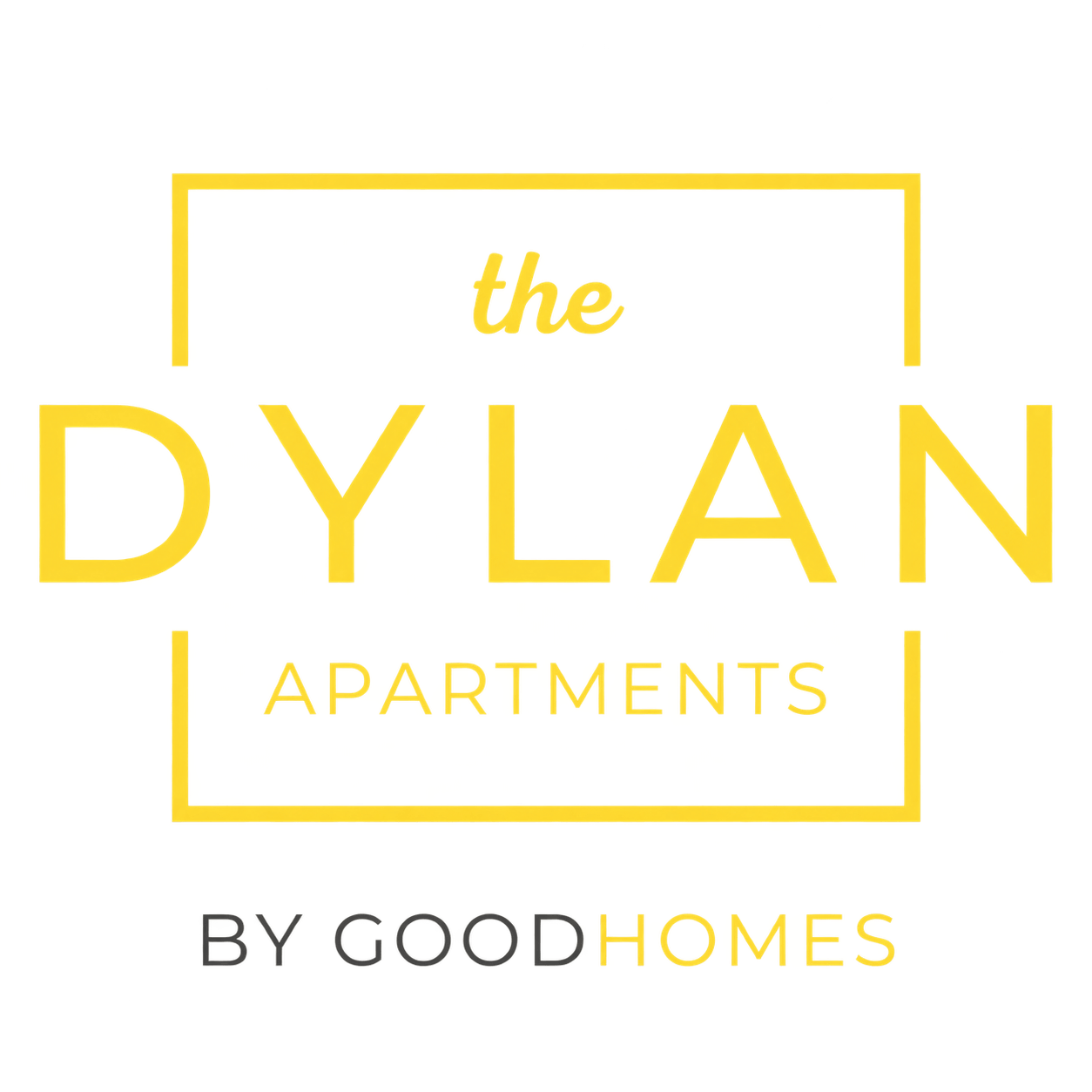 The image is a logo for "The Dylan Apartments" by Good Homes.